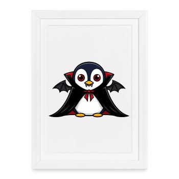 Cute Halloween Penguin Vampire Cartoon Chibi - Framed poster (27 × 37 cm) - white - Front