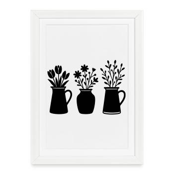 Trois vases avec des fleurs – Motif printanier - Affiche encadrée (27 × 37 cm) - blanc - Devant