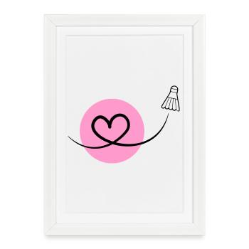 Badminton Love – Badminton Heart - Affiche encadrée (27 × 37 cm) - blanc - Devant