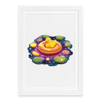 Des canards donuts dans le lac Galaxy - Affiche encadrée (27 × 37 cm) - blanc - Devant