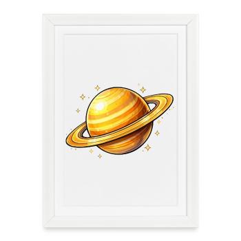 Saturne avec des anneaux lumineux - Affiche encadrée (27 × 37 cm) - blanc - Devant