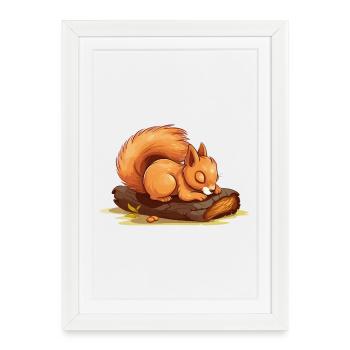 Dessin animé Animal Écureuil Mignon, Bébé Enfant - Affiche encadrée (27 × 37 cm) - blanc - Devant