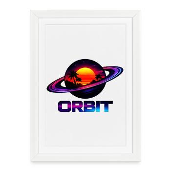 Orbite Saturn géométrique Rétro Synthwave années 80 - Affiche encadrée (27 × 37 cm) - blanc - Devant