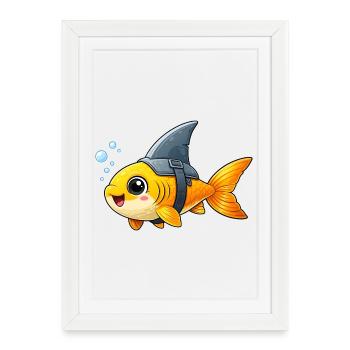 Funny Fish with Shark Fin Kids Cartoon - Framed poster (27 × 37 cm) - white - Front