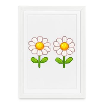 Pixel Daisy Double Flowers - Framed poster (27 × 37 cm) - white - Front