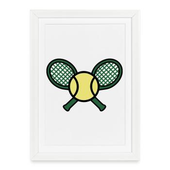 Tennis Racket Ball Retro Crest - Framed poster (27 × 37 cm) - white - Front