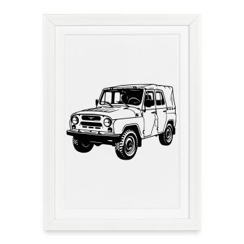 Véhicule tout-terrain UAZ - Affiche encadrée (27 × 37 cm) - blanc - Devant
