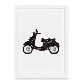 Un scooter noir avec un bord coloré - Affiche encadrée (27 × 37 cm) - blanc - Devant
