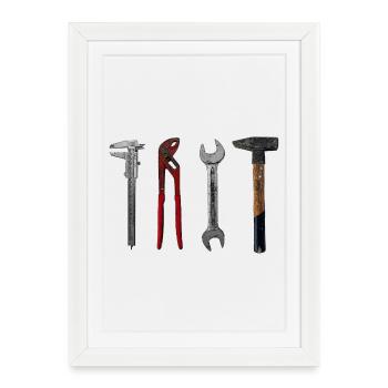 Tool Illustration Craftsman Hammer Pliers - Framed poster (27 × 37 cm) - white - Front