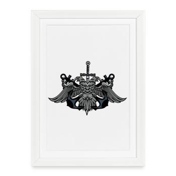 Twin Eagle Crest with Sword - Framed poster (27 × 37 cm) - white - Front
