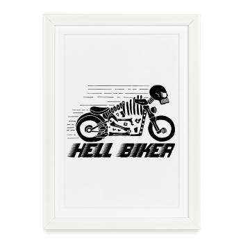 Moto squelette noire - Affiche encadrée (27 × 37 cm) - blanc - Devant