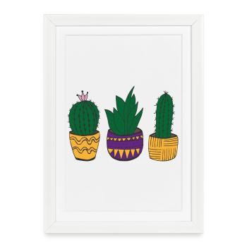Cactus colorés à la mexicaine - Affiche encadrée (27 × 37 cm) - blanc - Devant