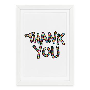 Merci couleurs néon Merci police - Affiche encadrée (27 × 37 cm) - blanc - Devant
