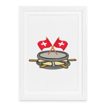 raclette, sport d'hiver, Suisse - Affiche encadrée (27 × 37 cm) - blanc - Devant