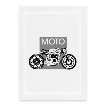 moto Motorrad Symbol Biker Logo Garage Grafik icon - Gerahmtes Poster (27 × 37 cm) - Weiß - Vorne