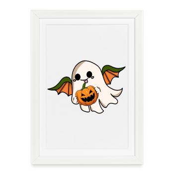 Halloween fantôme chauve-souris ailes Jack-o'-lantern - Affiche encadrée (27 × 37 cm) - blanc - Devant