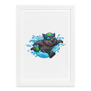 Anime Otter Nageur avec des lunettes de natation - Affiche encadrée (27 × 37 cm) - blanc - Devant