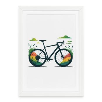 Vélo de gravier Line Art – Wild Nature Burst - Affiche encadrée (27 × 37 cm) - blanc - Devant