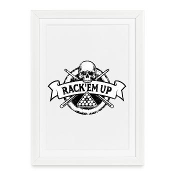 Huit boules, Rack’em Up, Cadeau de joueur de billard - Affiche encadrée (27 × 37 cm) - blanc - Devant