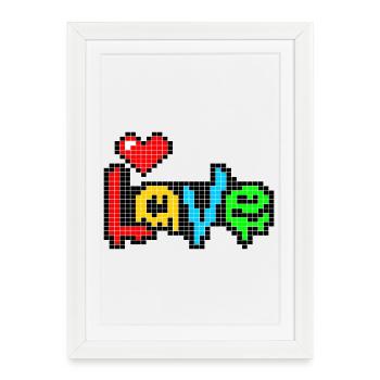 Pixel Art Coeur - L’AMOUR en Quatre Couleurs - Affiche encadrée (27 × 37 cm) - blanc - Devant