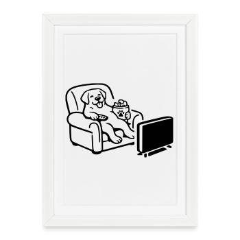 Chien, chien, mode chill, chips nourriture, télé TV - Affiche encadrée (27 × 37 cm) - blanc - Devant