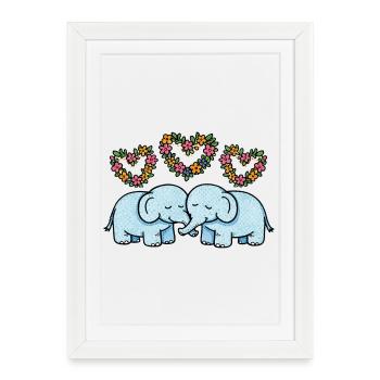Floral Hearts Elephant Pair - Framed poster (27 × 37 cm) - white - Front