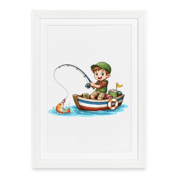 Kids Angler Shirt Boy Fishing Boat Fish - Framed poster (27 × 37 cm) - white - Front