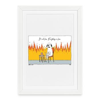 Chien dans le Chaos Fire - Affiche encadrée (27 × 37 cm) - blanc - Devant