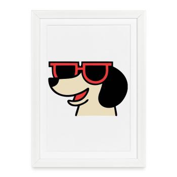 Patron aux lunettes teckel cool - Affiche encadrée (27 × 37 cm) - blanc - Devant