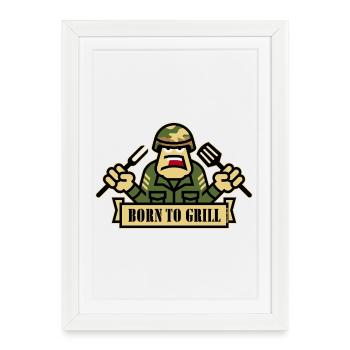 Born To Grill (Grilling BBQ Barbecue Army / Outl) - Framed poster (27 × 37 cm) - white - Front