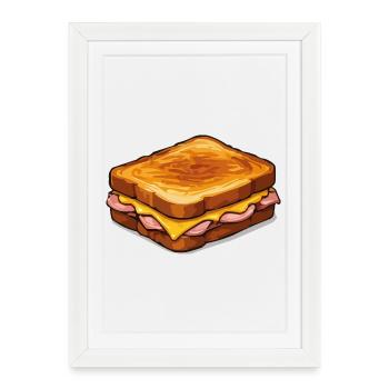 Illustration de Pop Art de Sandwich au Fromage - Affiche encadrée (27 × 37 cm) - blanc - Devant