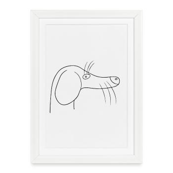 Minimalistischer Dackel Kopf Line Art Zeichnung - Gerahmtes Poster (27 × 37 cm) - Weiß - Vorne