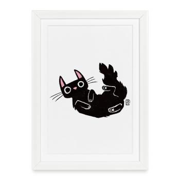 Chat noir avec des lignes de craie - Affiche encadrée (27 × 37 cm) - blanc - Devant