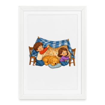 Children's Blanket Cave with Dog Cuddly Motif - Framed poster (27 × 37 cm) - white - Front