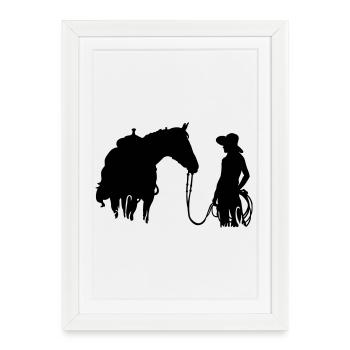 cheval et femme - Affiche encadrée (27 × 37 cm) - blanc - Devant