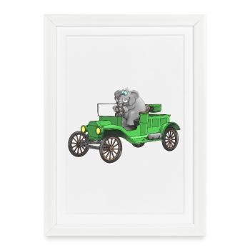 Voiture de bande dessinée drôle drôle - Affiche encadrée (27 × 37 cm) - blanc - Devant
