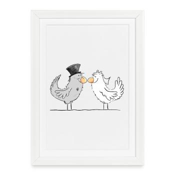 Happy bride and groom wedding doves - Framed poster (27 × 37 cm) - white - Front