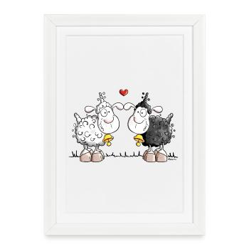 Moutons dans l'amour - Affiche encadrée (27 × 37 cm) - blanc - Devant