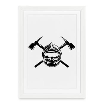 casque_pompier_2 haches - Affiche encadrée (27 × 37 cm) - blanc - Devant