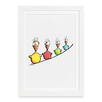 Cute Birds - Oiseaux - Affiche encadrée (27 × 37 cm) - blanc - Devant
