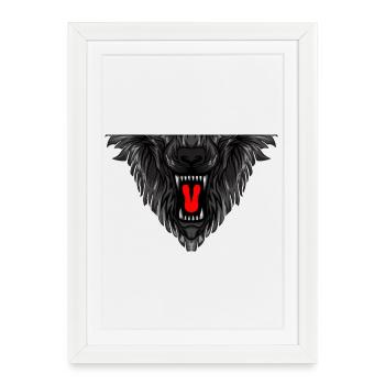 Detailed wolf face print - Framed poster (27 × 37 cm) - white - Front