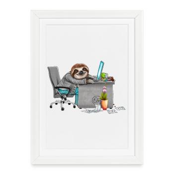 Paresseux des employés fatigués au bureau - Affiche encadrée (27 × 37 cm) - blanc - Devant