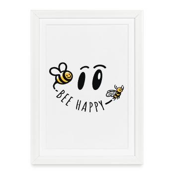 Bee Happy Bee Positive Dire Bonheur - Affiche encadrée (27 × 37 cm) - blanc - Devant