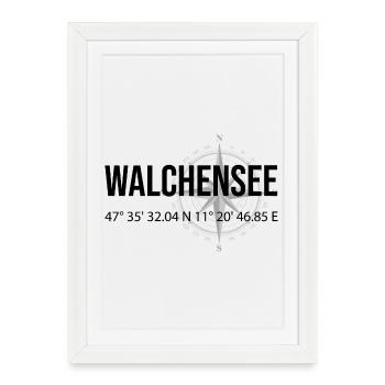 Koordinaten Walchensee - Gerahmtes Poster (27 × 37 cm) - Weiß - Vorne