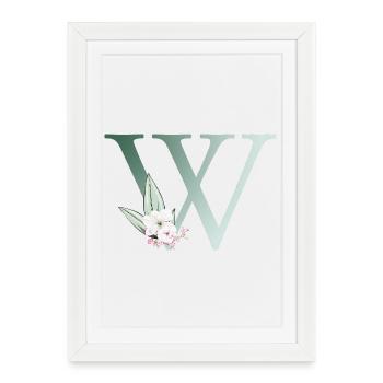 W Monogramme, Floral, Personnalisable - Affiche encadrée (27 × 37 cm) - blanc - Devant