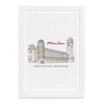 Munich Deutsches Museum Hand Drawing - Framed poster (27 × 37 cm) - white - Front