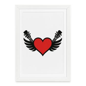 Coeur avec piano à queue et guitares - Affiche encadrée (27 × 37 cm) - blanc - Devant