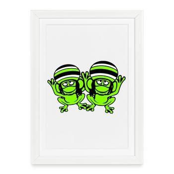 2 grenouilles Reggae Music Rasta Hair Hat Jamaïque - Affiche encadrée (27 × 37 cm) - blanc - Devant