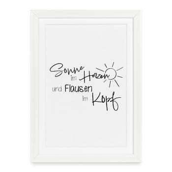 Sun in the heart & fluff in the head – saying - Framed poster (27 × 37 cm) - white - Front