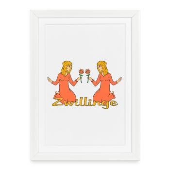 Signe du zodiaque Gémeaux avec une fleur - Affiche encadrée (27 × 37 cm) - blanc - Devant
